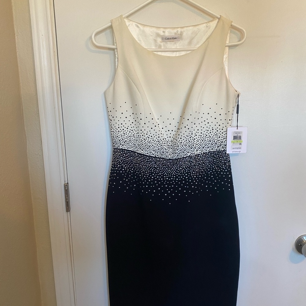 Calvin Klein Cream and Black Midi Dress